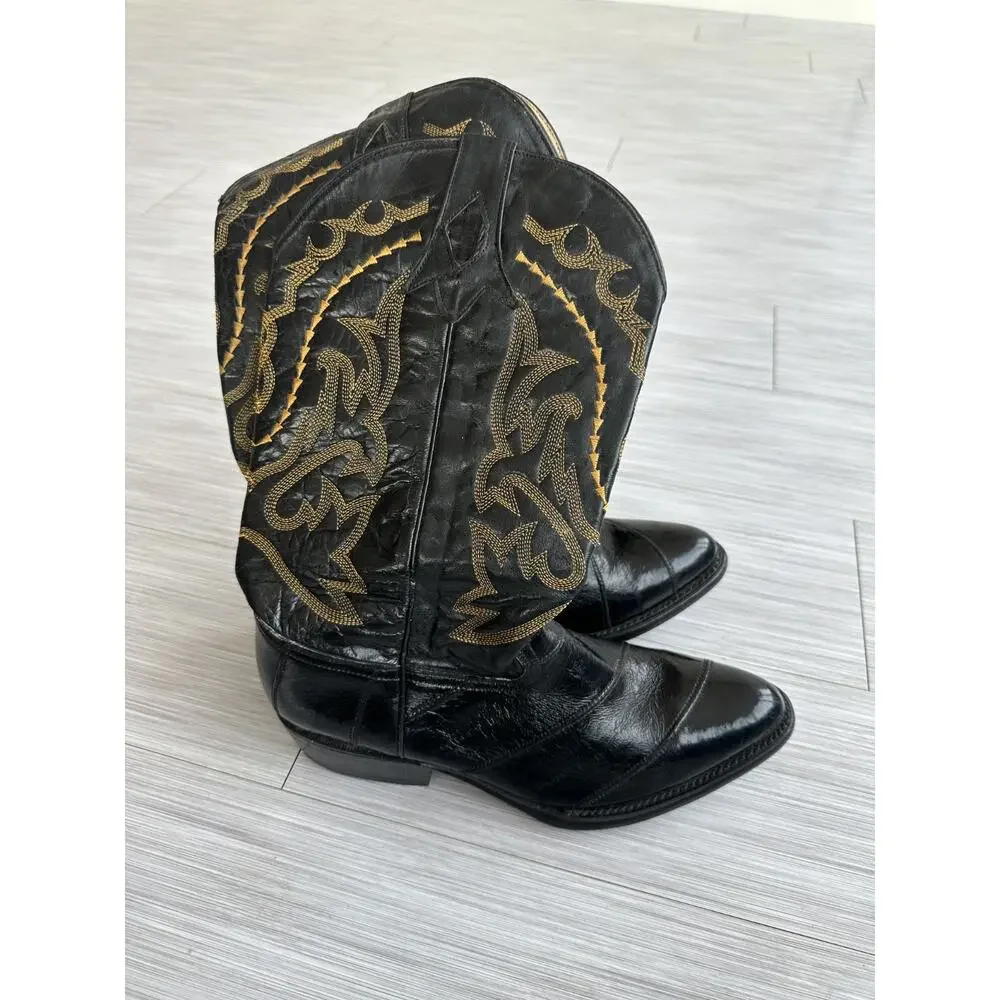 Vaquero Western Made in Mexico Leather Gold Stitching Cowboy Boots Sz 6 1/2